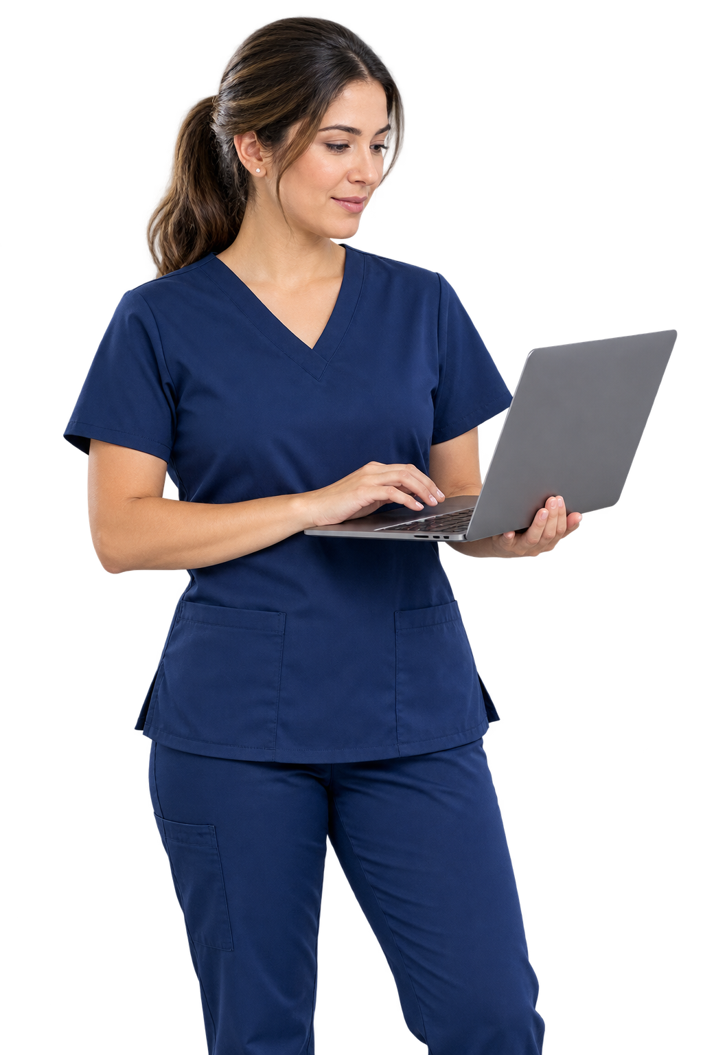 Profesional de salud revisando información en un notebook